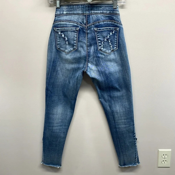 Coco + Carmen OMG Pull On Skinny Ankle Crossover Fringe Hem Jeans S - Picture 5 of 16